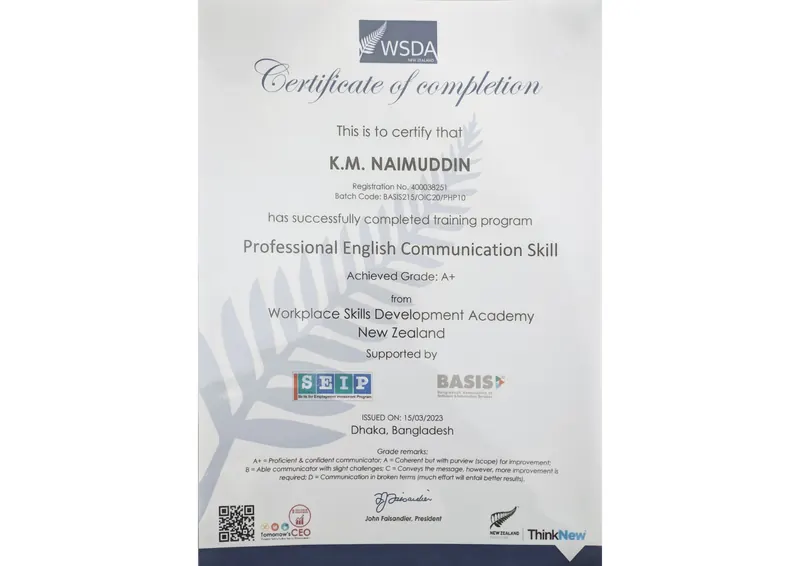 Professional English Communication certificate